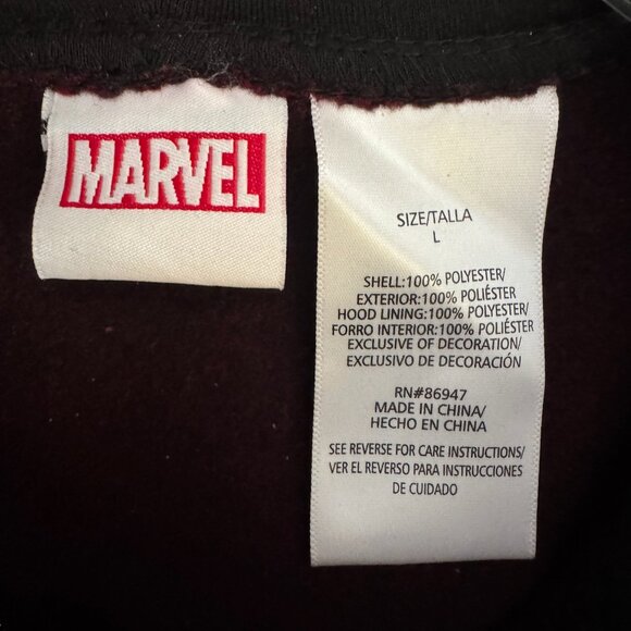 Marvel Deadpool Drawstring Hoodie Burgundy Zip Up Logo Sweater Men's Size L - Picture 5 of 5